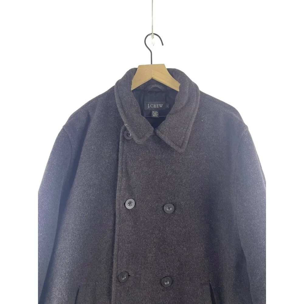 J. Crew Men's Large Wool Blend Double Breasted Gray Brown Winter Pea Coat Preppy